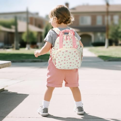 Bluboon Toddler Backpack for Girls Boys 2-4 Cute 12" Preschool Kindergarten Backpacks Kids Daycare Bags School Travel (Pink bow flower 212-Beige, Age 2-4 (12" H not Fit A4 Folder)) - color: Pink Bow Flower 212-beige, size: Age 2-4 (12" H not Fit A4 Folder