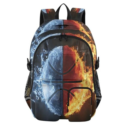 Bolaz Basketball Water and Fire Travel Backpack 14 Inch Laptop Computer Bag Sturdy School Bag College Bookbag