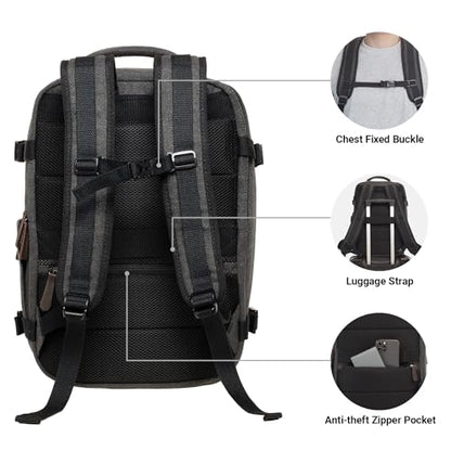 KAUKKO Canvas Travel Rucksack, Large Capacity Carry On Bag with Shoe Pouch and 15.6 inch Laptop Compartment, Flight Approved Outdoor 40L Luggage Weekender Bag, 12-BLACK - color: 12-black
