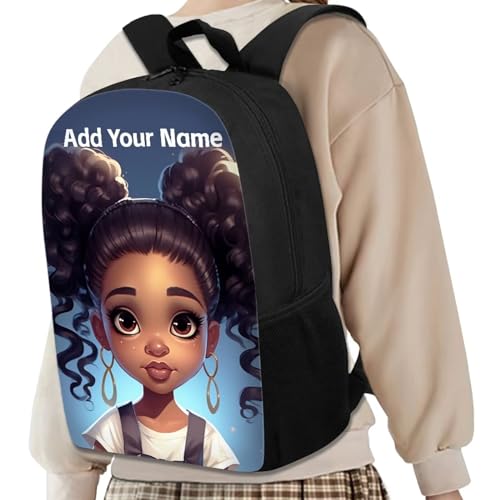 African Black Backpack for School Girls 3Rd Grade/4Th Grade Afro Girl Bookbag for Kids 8-12/6-8 Custom Name Book Bag Student Personalized School Bag with Water Bottle Holder - color: African Black Girl-10
