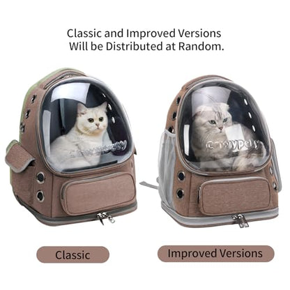 Cawypety Cat Backpack Carrier, Breathable Cat Carrier Large Space Bubble Pet Backpack for Kitty Small Dog up to 15lbs, Transparent & Foldable Pet Carrier for Travel Hiking - color: Khaki