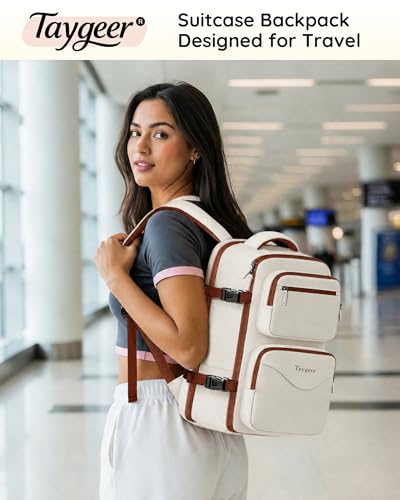 Taygeer Personal Item Bag 18 x 14 x 8 Inches for Women, TSA Approved Under Seat Carry on Backpack with Water Bottle Pocket and Shoe Pouch, Travel Bag for Airplanes Fits 15.6 Inch Laptop, Khaki White - color: Khaki White