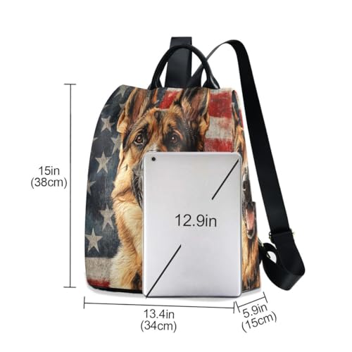 ALAZA German Shepherd American Flag Independence 4th Of July Trips Hiking Camping Rucksack Pack for Women - color: multicolor 15