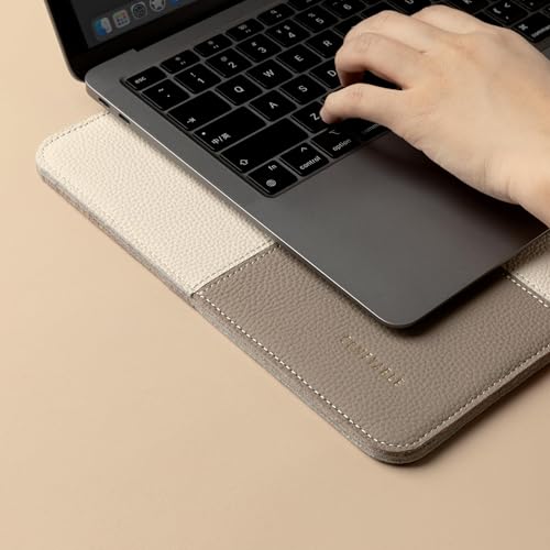 Comfyable Laptop Sleeve 13 Inch Precisely Compatible with MacBook Air M5 M4 2026 & MacBook Pro M2 M1 2022, Genuine Leather Protective Case Cover, Cream & Gray - color: Cream & Gray, size: 13 inch