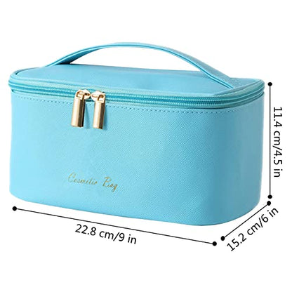 Meiyuuo Makeup Bag Large Cosmetic Bags for Women Girls Cute Travel Zipper Pouch Toiletry Organizer for Beauty Essentials Waterproof (Bright Blue) - color: Bright Blue