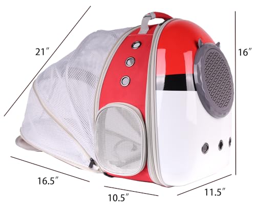 Back Expandable Cat Carrier Backpack for Cats Kitten Small Puppy, Airline Approved Cat Bubble Backpack, Space Capsule Astronaut Carrier - color: Red