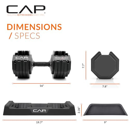 CAP ADJUSTABELL Adjustable Dumbbell Weights - Singles & Pairs | 12.5 lb, 25 lb & 55 lb | Multiple Handle Options - size: 55 lb - Black Handle, style: Single