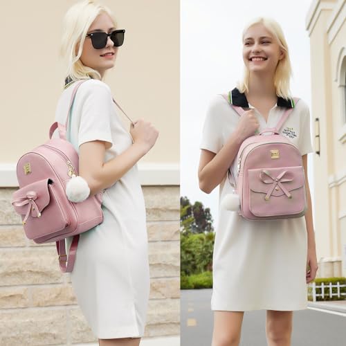 ZGWJ Mini Backpack Purse for Women - 3-Piece Set, Small PU Leather Bowknot Fashion Backpacks, Cute Casual Travel Daypacks - color: Pink-3pcs