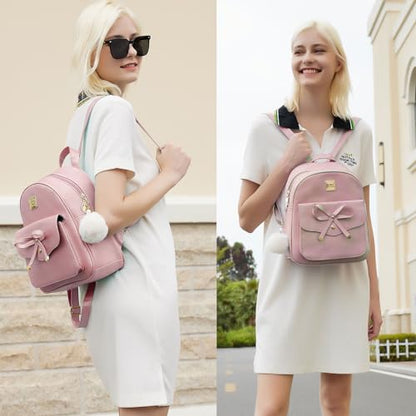 ZGWJ Mini Backpack Purse for Women - 3-Piece Set, Small PU Leather Bowknot Fashion Backpacks, Cute Casual Travel Daypacks - color: Pink-3pcs