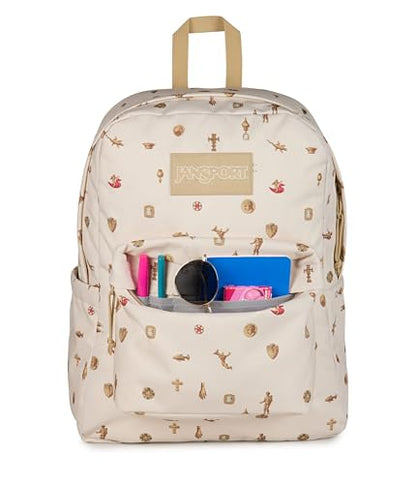 JanSport SuperBreak Plus Backpack with Padded 15-inch Laptop Sleeve and Integrated Bottle Pocket - Spacious and Durable Daypack for Work and Travel, Gilded Relics Moon Flower/Gold - color: Gilded Relics Moon Flower/Gold