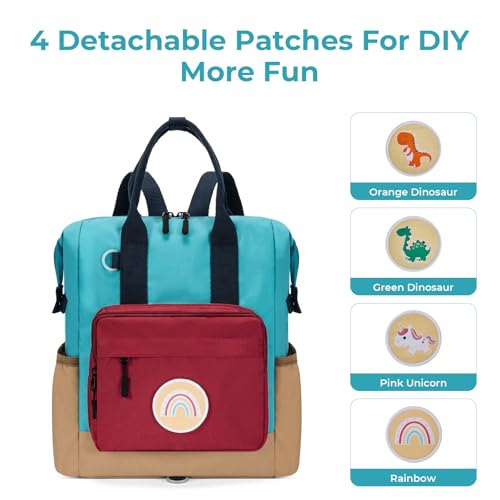 CLUCI Toddler Backpack Kids Backpacks For Boys Preschool Kindergarten Elementary Daycare Backpack For School & Travel Bookbag with 4 Detachable Cute Patches - color: Blue Brown and Red