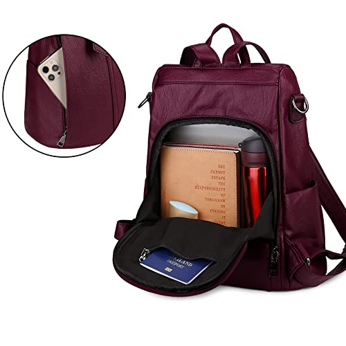 Uromee Backpack Purse for Women Vegan Leather Ladies Fashion Travel Shoulder Bag Convertible - color: 290 Wine Red