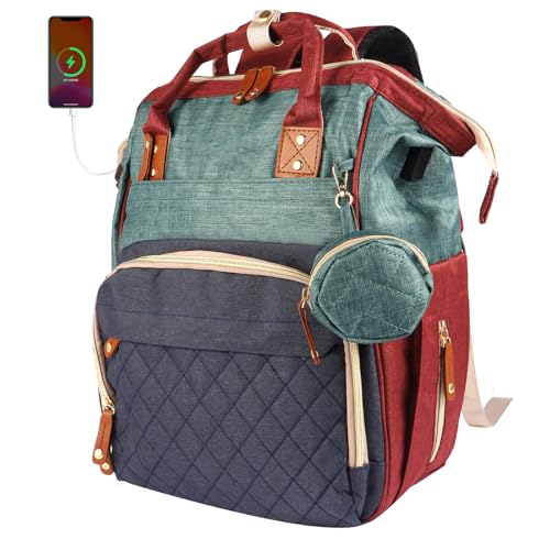 MosaiRudo Diaper Bag Backpack Baby Bag,Waterproof, Travel Diaper Bags with Pacifier Case for Baby Girl Boy Backpack for Women (Colorful) - color: Colorful