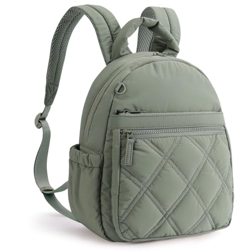 Mini Backpack for Women,Lightweight Quilted Puffer Small Backpack Purse,Casual Cute Daypack Chic Plaid Bookbag for Travel Shopping Daily Use (GREEN) - color: Green