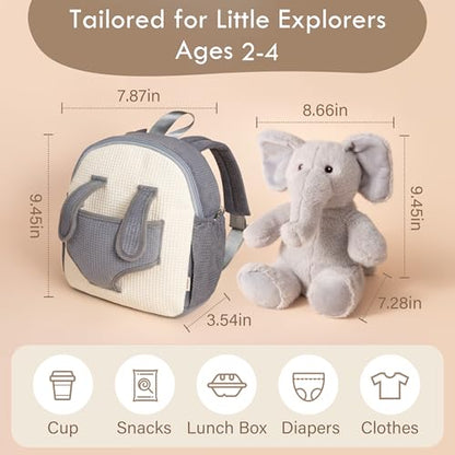 Moonkie Hug & Go™ Elephant Toddler Backpack – Soft Plush Bag with Take-Along Toy for Boys Aged 2–4 | Ideal for Daycare, Travel & Birthday Gifts - color: Elephant