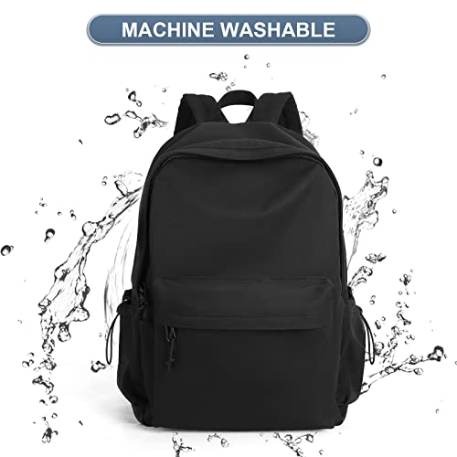 Black School Backpack for Girls Women Waterproof High School Book Bag Cute Backpack for Men Teens Boys, Lightweight Simple Middle School Back Pack Daypack - color: Black