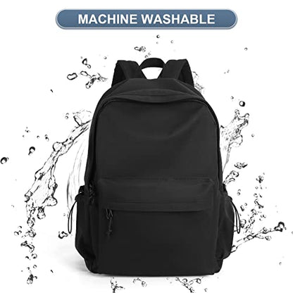 Black School Backpack for Girls Women Waterproof High School Book Bag Cute Backpack for Men Teens Boys, Lightweight Simple Middle School Back Pack Daypack - color: Black
