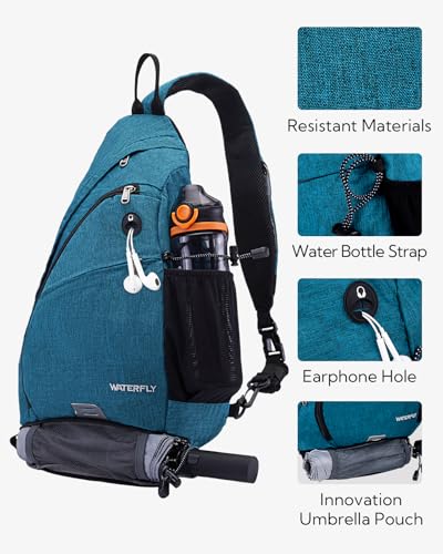 WATERFLY Sling Bag Sling Backpack Small Crossbody Shoulder Bag for Men Women Traveling Cycling Hiking Daypack - color: Teal Blue