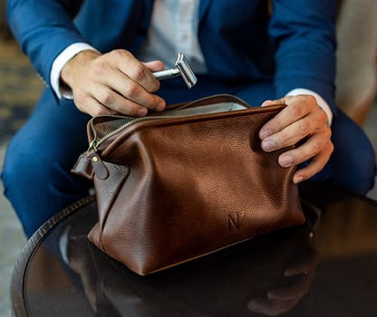 NV Holders Premium Genuine Leather Toiletry Bag for Men - The Ultimate Travel Dopp Kit and Hygiene Organizer, Perfect Men's Toiletry Travel Bag (Brown) - color: Brown