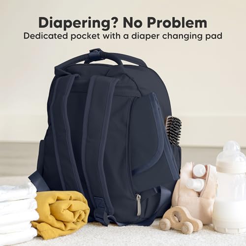 KeaBabies Diaper Bag Backpack - Small Multifunctional Travel Diaper Back Packs, Maternity Baby Changing Bags, 12L Capacity, PU Leather, Waterproof, Unisex, Nappy Changing Pad (Navy Blue, Small) - color: Navy Blue, style: Small / 13" H