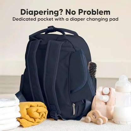 KeaBabies Diaper Bag Backpack - Small Multifunctional Travel Diaper Back Packs, Maternity Baby Changing Bags, 12L Capacity, PU Leather, Waterproof, Unisex, Nappy Changing Pad (Navy Blue, Small) - color: Navy Blue, style: Small / 13" H