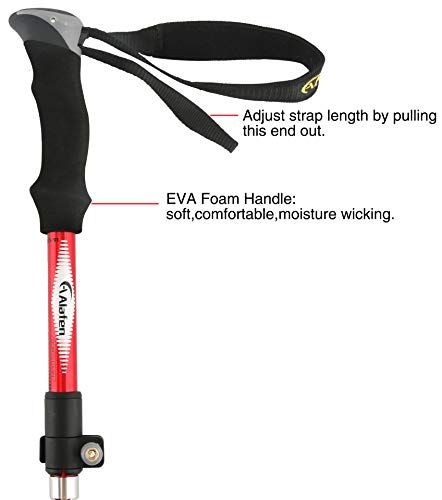 A ALAFEN Aluminum Collapsible Ultralight Travel Trekking Hiking Pole for Men and Women (Fits 5'3" - 6'2") - color: Red
