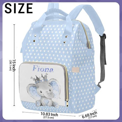 Newcos Personalized Baby Elephant Wearing a Silver Crown New Mom Diaper Bag with Name Nappy Bag Casual Travel Daypack, One Size - color: Design 26