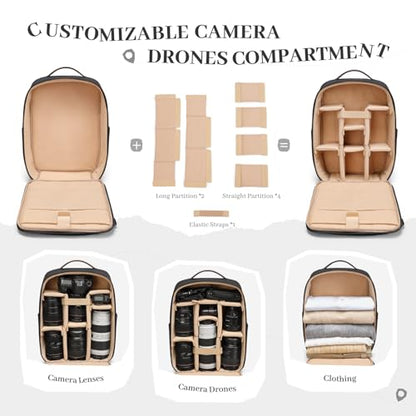 Camera Backpack for Photographers, DSLR/SLR Mirrorless Camera Bag with 14 Inch Laptop Compartment & Tripod Holder, Waterproof Rain Cover Photography Travel Daypack for Sony Canon Nikon Drone (Black) - color: Black