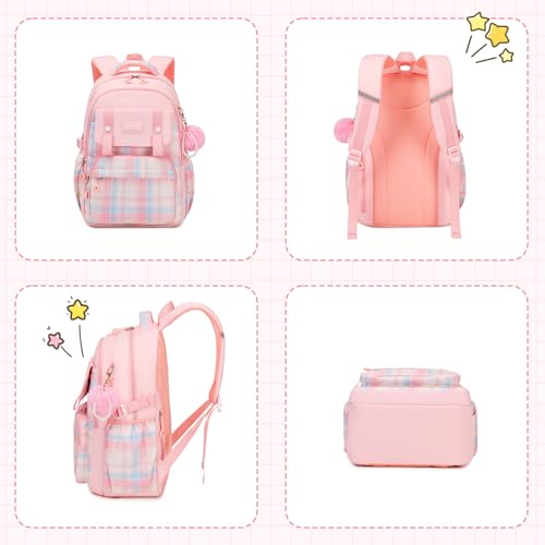 MUSEVOS Girls Backpack, Ideal School Backpack for Girls from Elementary to Teen Years, Kawaii Bookbag Cute Large Capacity - color: Pink