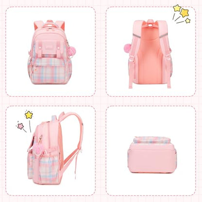 MUSEVOS Girls Backpack, Ideal School Backpack for Girls from Elementary to Teen Years, Kawaii Bookbag Cute Large Capacity - color: Pink