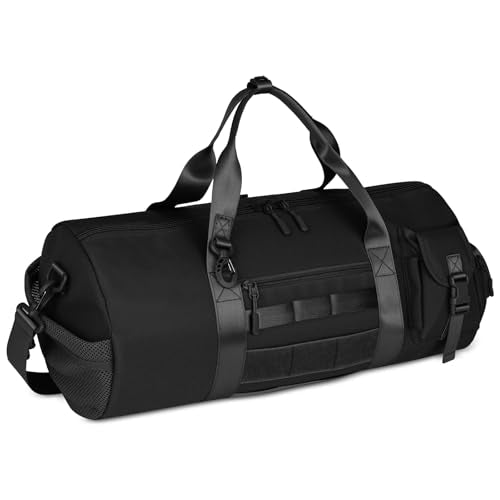 ArcEnCiel Medium Tactical Duffle Bag Men Gym Pack Molle Shoulder Bags Shoes Storage Sports Handbag with Patch(Black) - color: Black, size: 19 x 9 x 9″ (Medium)
