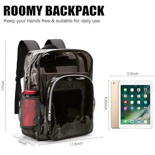 Clear Backpack School Bag Stadium Approved Heavy Duty Large PVC Laptop Transparent Backpack See Through for Sports, Work, Stadium, Security, Travel, College - H18''xW14''xD8“ - color: Black