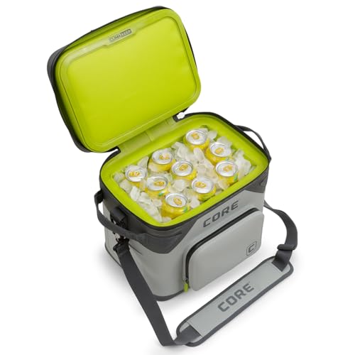 CORE Magnetic Leak Proof Soft Cooler with Waterproof Zipper | Insulated Bag Portable Ice Chest Box | Best Soft Cooler for Food & Beverages for Tailgating, Car Camping, Travel, and Family Beach Picnics - color: Shadow Gray, size: 18 Can