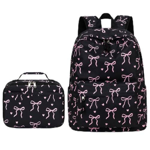 LOIDOU Girls Backpack for Kids Cute School Bookbag - color: Bow Tie Black 2, size: L-17"