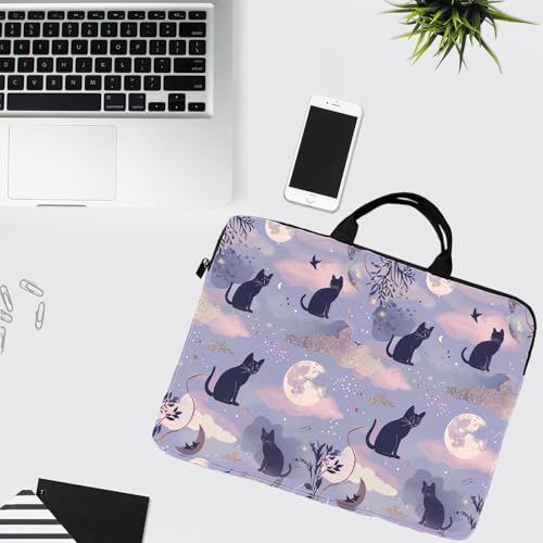 15-Inch Laptop Sleeve – Stylish, Lightweight, Shockproof, Water-Resistant Case for Lenovo, HP, Dell, Asus Notebooks - Cute Cat and Moon - color: Cute Cat and Moon