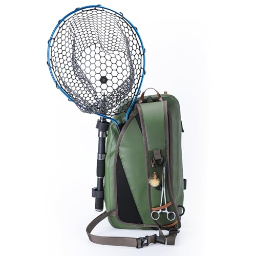 Goture Waterproof Fly Fishing Sling Pack, IPX8 840D TPU Fishing Sling Bag, 13L Tackle Backpack with Rod Holder,Airtight Zipper,Exhaust Valve,Adjustable Strap for Kayaking,Wadering,Hiking - color: A1:13L Green