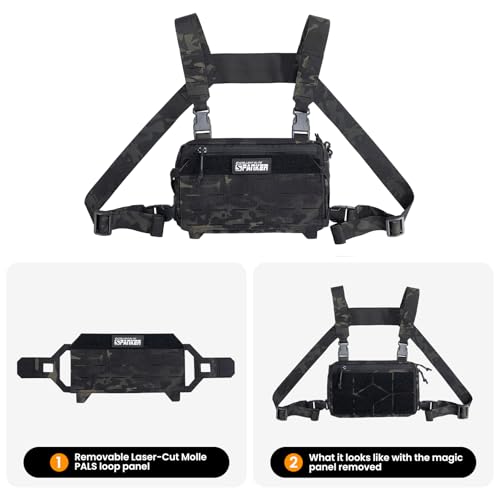 EXCELLENT ELITE SPANKER Tactical Chest Rig Pack EDC Chest Bag Molle Utility Chest Pouch for Outdoor Hunting Workouts Hiking - color: Multicam Black