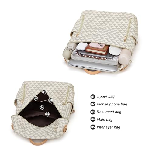 Makes Backpack Purse for Women PU Leather Travel Satchel Handbag Convertible Design Bag with Purse 2 Piece - color: Beige Yellow