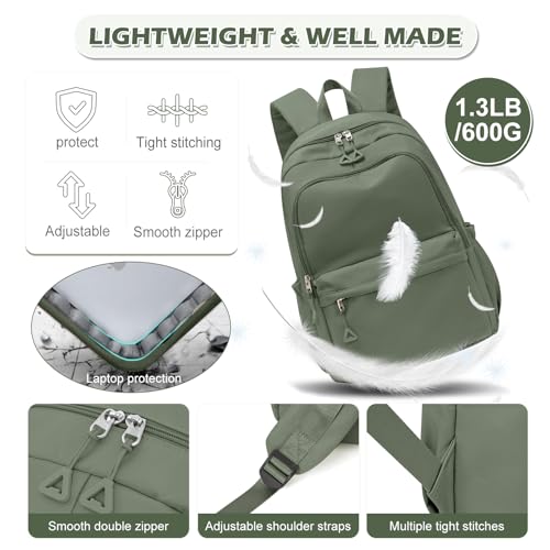 suwasp Casual Laptop Backpack for Women Men Waterproof Lightweight Backpacks Bag 15.6inch Laptop Daypack Large Capacity Backpack, Sage Green - color: Sage Green