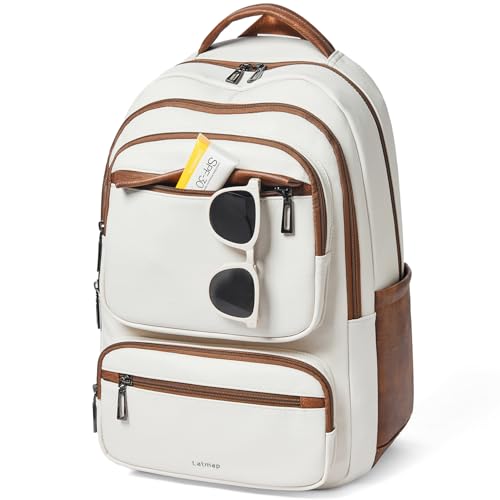LATMAP Backpack For Women Men Vegan Leather Backpack Purse Shoulder Bookbag 16 15.6 15 Inch Laptop Bag Handbags For Travel Work College Large Beige - color: Beige