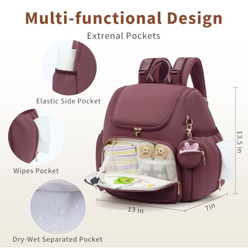 CEI-CEI Neoprene Diaper Bag Backpack Stylish Baby Maternity Bags Travel Tote for Mom with Insulated Pockets, Changing Pad, Stowable Shoulder Strap - color: Rose