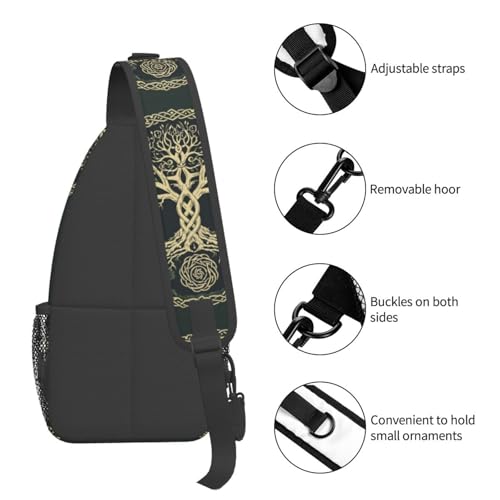 Viking Symbol Tree Life Outdoor Crossbody Shoulder Bag For Unisex Young Adult Hiking Bicycling - color: Pink2