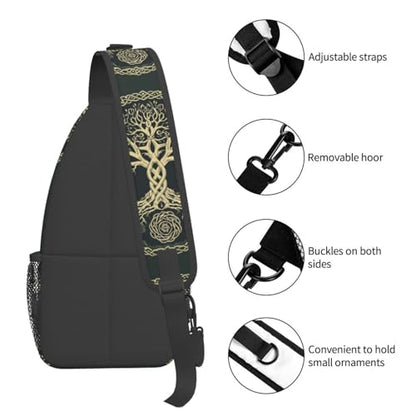 Viking Symbol Tree Life Outdoor Crossbody Shoulder Bag For Unisex Young Adult Hiking Bicycling - color: Pink2