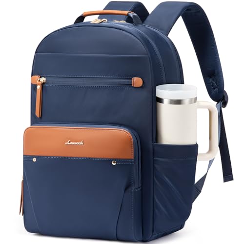LOVEVOOK Laptop Backpack for Women with Leather Trim & Tumbler Pockets, 15.6" Work Backpack Purse, Travel Personal Item Bag, Carry On Business Computer Bag for Office, or Gift, Lustrous Indigo - color: Lustrous Indigo, size: 15.6 inches