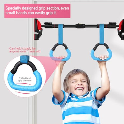 2 Pairs Training Rings Set with Adjustable 1m Straps, Blue and Red Pull-up Rings for Strength and Grip Development, Fitness Equipment for and Boys Indoor Use