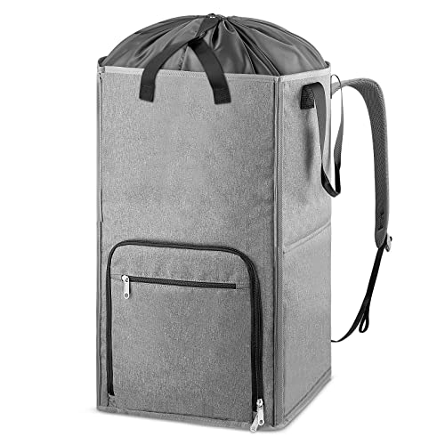 Laundry Backpack Bag, Bukere Extra Large 2 in 1 Laundry Hamper Basket for College Students Dorm Essentials, Adjustable Shoulder Straps, Freestanding Laundry Bag - color: Gray