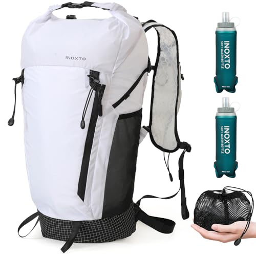 IX INOXTO Hiking Backpack 15L/22L Ultra Lightweight Packable Travel Backpack Small Waterproof Foldable Outdoor Day Pack with Two 500ML soft flasks for Men Women (White) - color: 606 White 22l With 2 X Soft Flask (500ml), size: 22L