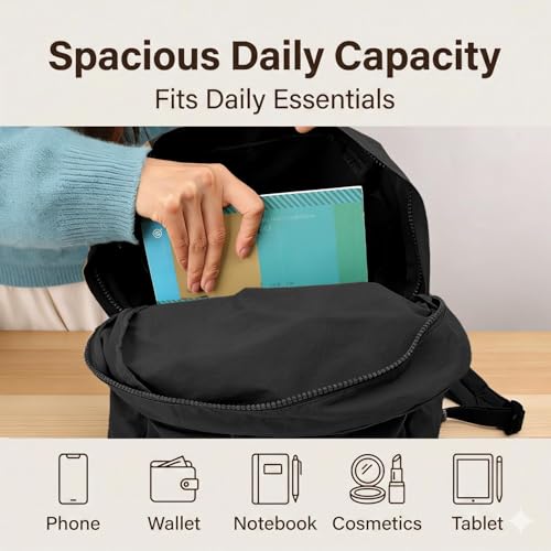 Simple Backpack for Women Men, Aesthetic Medium Backpack Lightweight Casual Daypack Cute Bookbag for Women Men (Black, 38x26x10cm) - color: Black