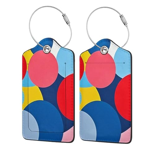 Luggage Tags for Suitcases Cute PU Leather Luggage Tags Travel Name Tags Baggage Tags for Cruise Ships Airport Travel Essentials 2 Pack (Geometric Circle) - color: Geometric Circle