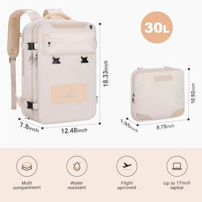 Maelstrom Travel Backpack for Men Women, 17.3" Laptop with Shoe Compartment (Beige, Large-Upgrade) - color: Beige, size: A.17.3 inch-Upgrade
